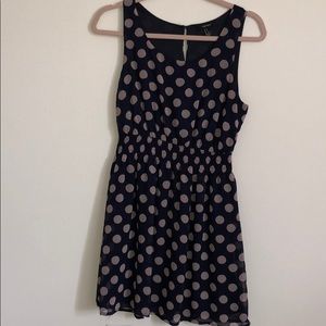 Navy blue and tan polka dot dress